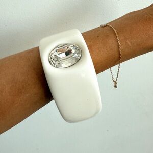 chunky white bangle bracelet w/ large clear gems